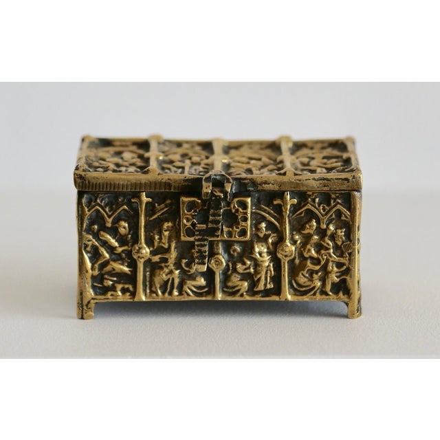 Metal Brutalist Bronze Box with Medieval Decor, 1950s For Sale - Image 7 of 7