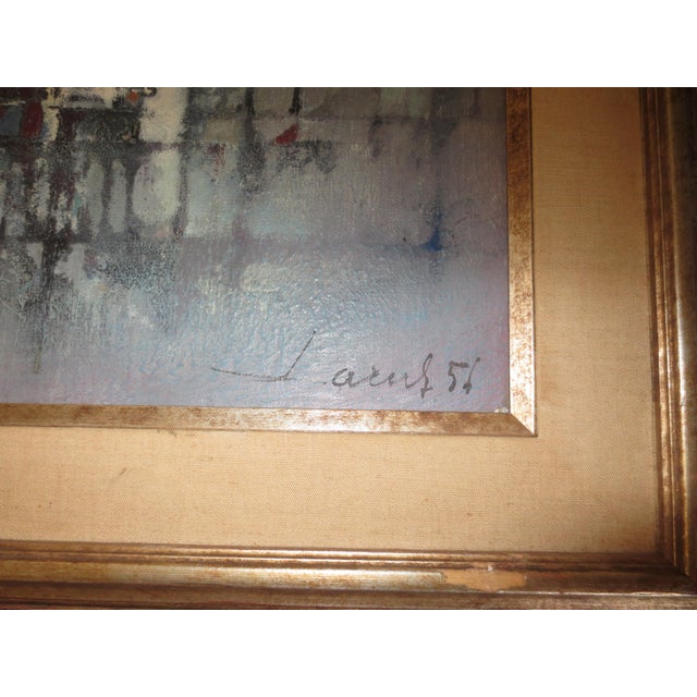 1950s "Jacus" Jean Theobald Jacus Oil Painting of Industrial Complex 1954 France For Sale - Image 5 of 7