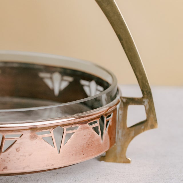 Antique Arts & Crafts Secession Centerpiece in Bronze, Copper and Cut Glass, 1900s For Sale - Image 3 of 4