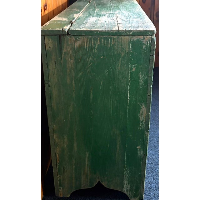 American Wooden Hinged Top Wood Box Use as a Storage Cabinet - Original Green Paint For Sale In New York - Image 6 of 9