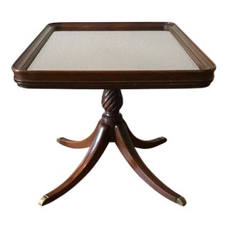 Vintage Solid Mahogany with Glass Top Tray Side Table, Jeffersonian Group For Sale