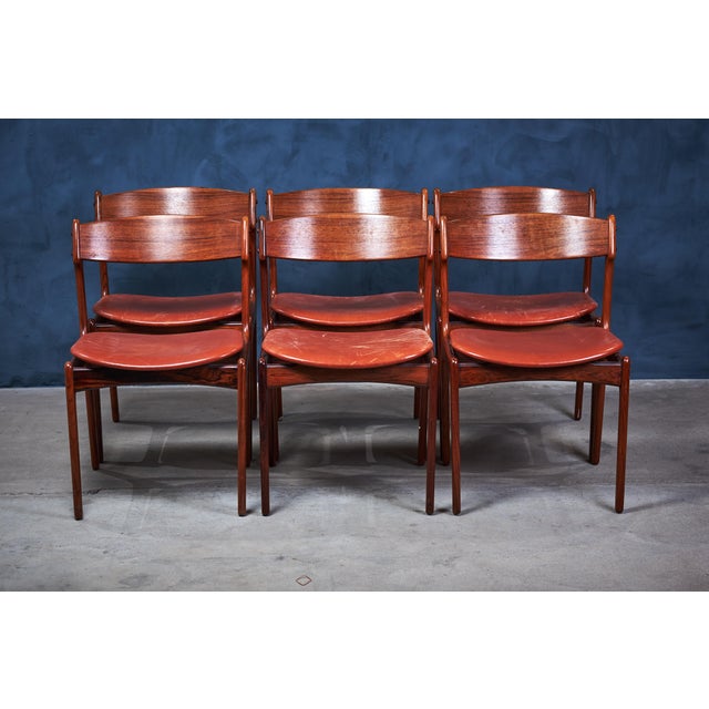 Mid-Century Modern Vintage Danish Rosewood Dining Chairs by Erik Buch, 1960s, Set of 6 For Sale - Image 3 of 9