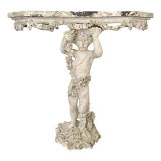 Vintage Cherub Putti Console Table With Scagliola Top For Sale