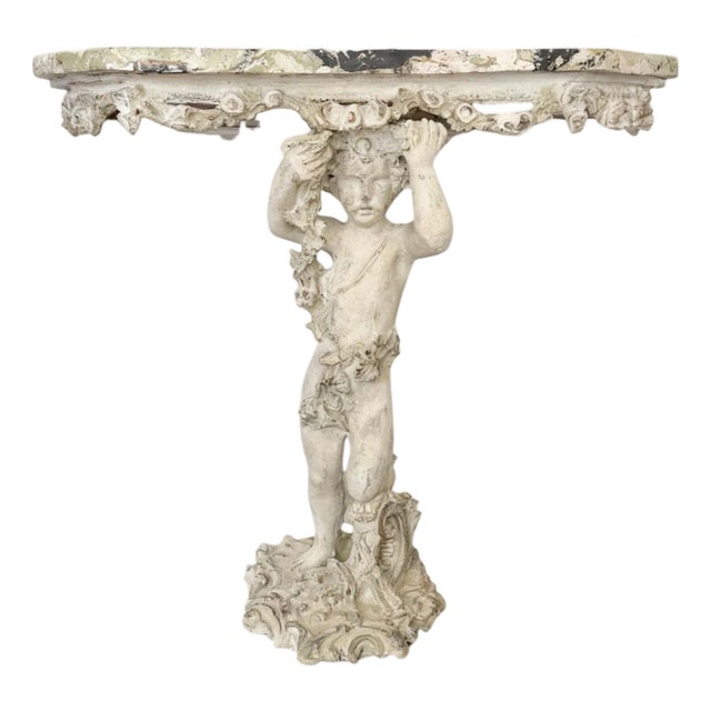 Vintage Cherub Putti Console Table With Scagliola Top For Sale