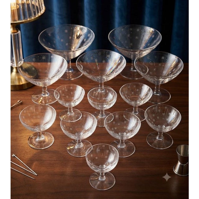 Mid 20th Century Richard Brendon's Hand-Engraved Crystal Champagne Coupes - Set of 13 For Sale - Image 4 of 17