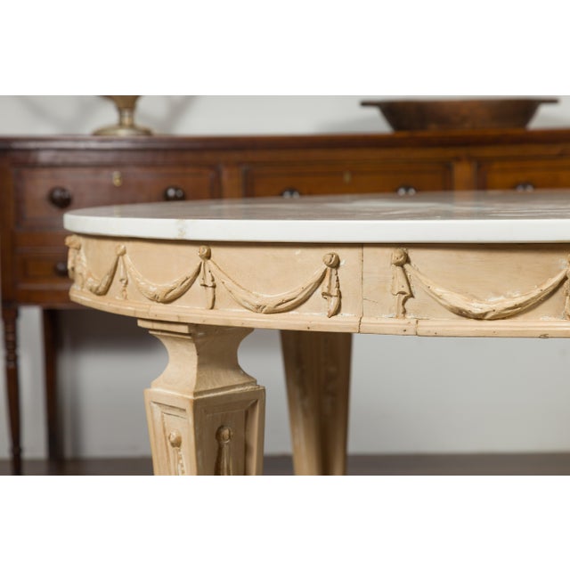 Wood Mid 20th Century Italian Vintage Neoclassical Style Pine Dining Table with Marble Top and Swags For Sale - Image 7 of 12