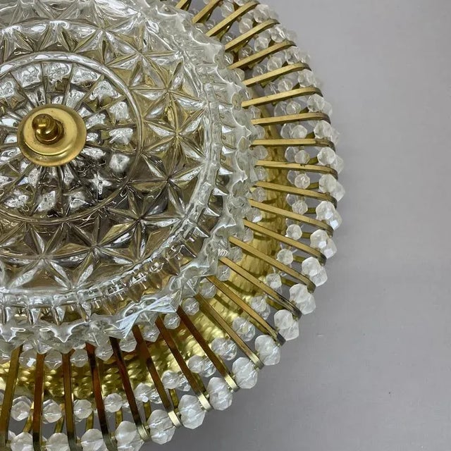 Hollywood Regency Glass and Brass Ceiling Light from Ernst Palme Palwa, Germany, 1970s For Sale - Image 9 of 18