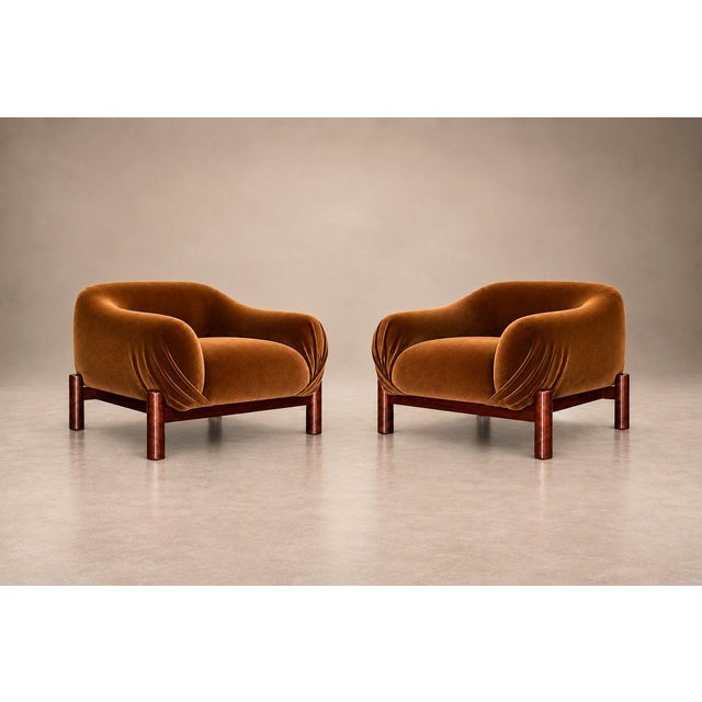 Pair of Brazilian Mid-Century Modern Rosewood Armchairs in Burnished Caramel Mohair by Cimo, 1960s For Sale - Image 12 of 18