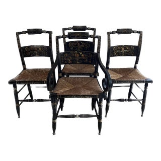 Mid 20th Century New England Style Hand Stenciled Hitchcock Chairs- Set of 4 For Sale