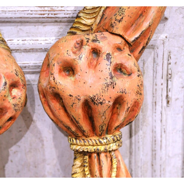 Pair of 19th Century French Carved and Painted Wall Curtain Tieback Sculptures For Sale - Image 4 of 7