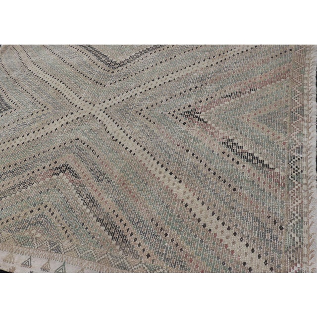 Vintage Turkish Embroidered Flat-Weave Rug With Geometric Design 7'4 X 10'6 For Sale - Image 13 of 15