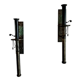 Early 20th Century Bronze Arts and Crafts Candle Sconces,Pair For Sale