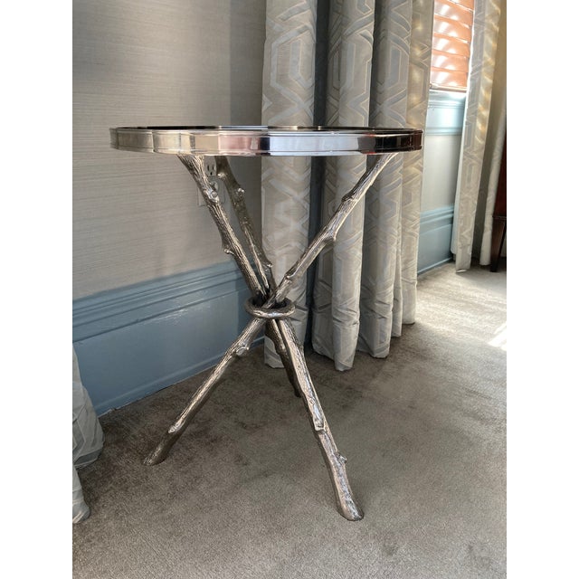 Contemporary Global Views Silver Twig Side Table With Black Granite Top For Sale - Image 3 of 18