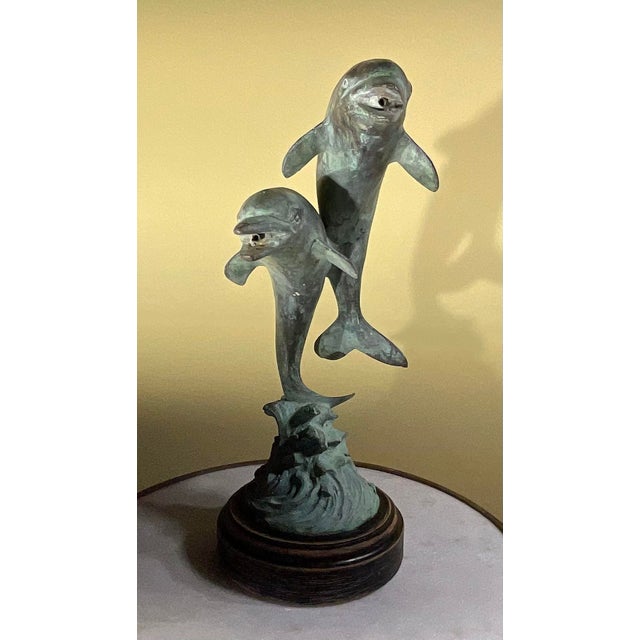 1990s Bronze Sculpture of Two Dolphins For Sale - Image 5 of 12