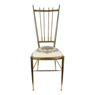 Vintage Chiavari Chair with Tapestry Seat in Brass For Sale