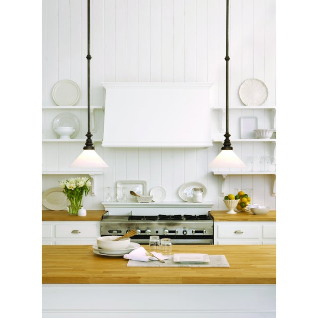 Transitional Chapman & Myers for Visual Comfort Signature Boston Pendant in Bronze with White Glass Slant Shade For Sale - Image 3 of 4