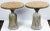 Pair of gold ceramic mosaic tile top tassel tables. Cast iron tassel shaped bases are cement filled for weight. Mosaic...