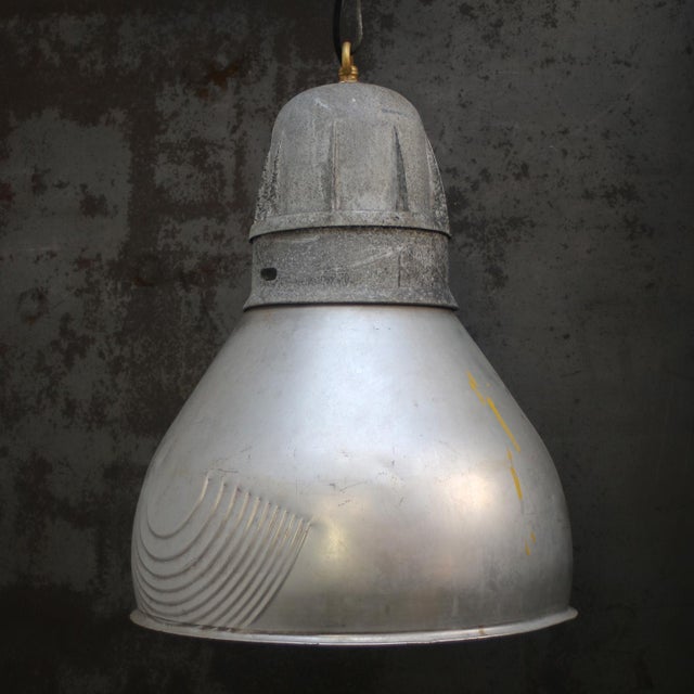 Vintage Industrial French Grey Metal Pendant Lamps from Mazda For Sale - Image 4 of 7
