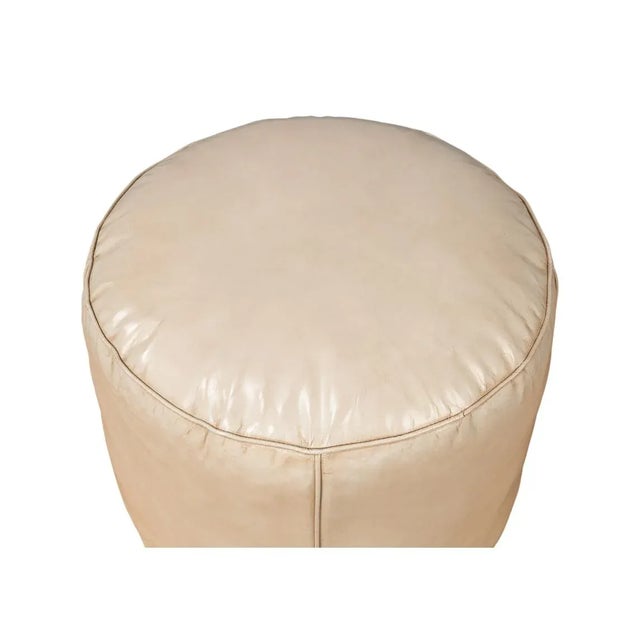 Beige Beige Round Leather Ottoman For Sale - Image 8 of 10