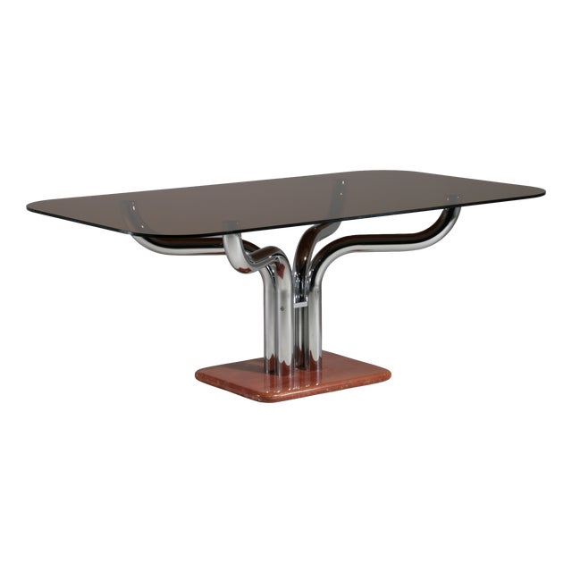 Italian Chrome and Smoked Glass Table from Guido Faleschini, 1970s For Sale