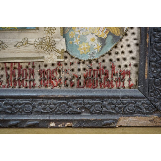 Textile Antique Wwi Ottoman Pasha War Embroidered Military Call for Peace Collage, Framed For Sale - Image 7 of 12