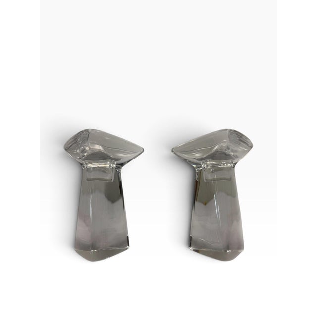 Mid-Century Modern Vintage 1950s Signed Val Saint Lambert "Tricorne" Crystal Candlesticks - A Pair For Sale - Image 3 of 7
