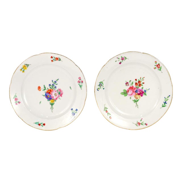 Pair of Antique Old or Vieux Paris Gilt Porcelain & Floral Plates by P a Hannong For Sale