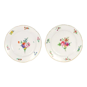 Pair of Antique Old or Vieux Paris Gilt Porcelain & Floral Plates by P a Hannong