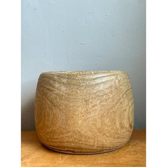 Mid-Century Modern Vintage Wood Vessel Planter With Copper Insert For Sale - Image 3 of 12