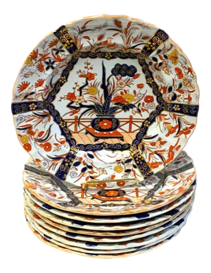 19th Century Set of Nine Masons Ironstone 9" Plates Imari or Indian Tree Pattern Variation