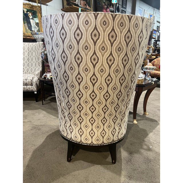 Hickory Chair Furniture Company Hickory Chair Gray Abstract Fabric "Elliot" Wingback Chair For Sale - Image 4 of 6