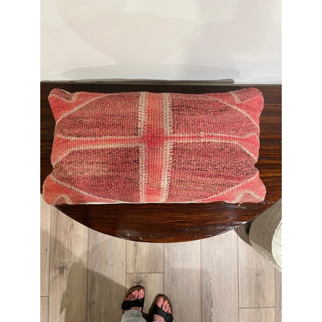 Tribal Lumbar Pillow Made from Vintage Turkish Red Kilim Rug With Velvet Back For Sale - Image 3 of 8
