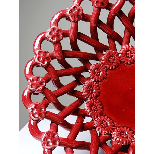 Ceramic Small Vintage Red Braided Openwork Ceramic Bowl from Pichon Uzès, 1980s For Sale - Image 7 of 10
