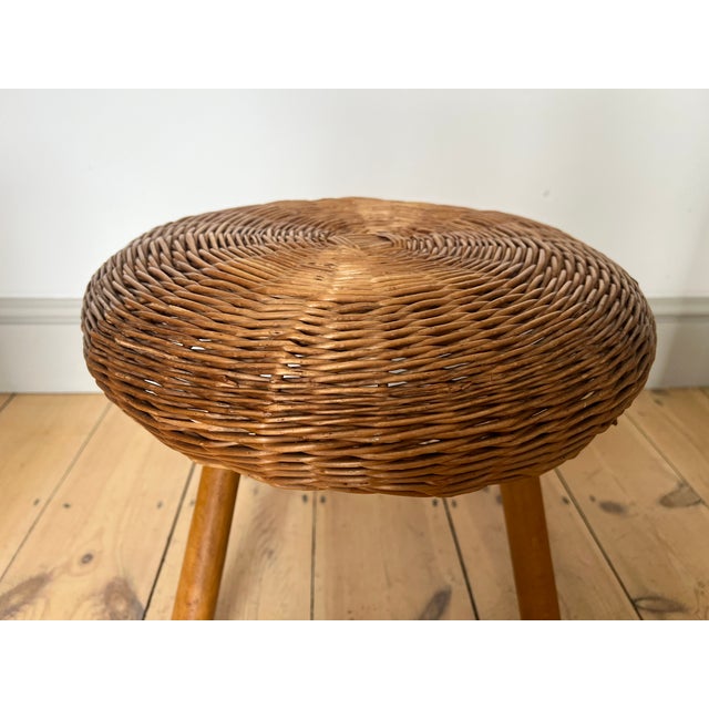 Vintage Wicker Tripod Stool in the style of Tony Paul, 1960s For Sale - Image 9 of 13