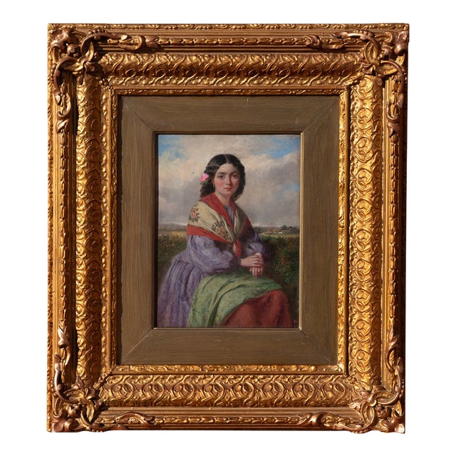 Antique 19th Century Realism Landscape Portrait Oil Painting of a Beautiful Young Woman by Haynes King, 1860 For Sale