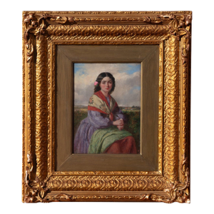 Antique 19th Century Realism Landscape Portrait Oil Painting of a Beautiful Young Woman by Haynes King, 1860