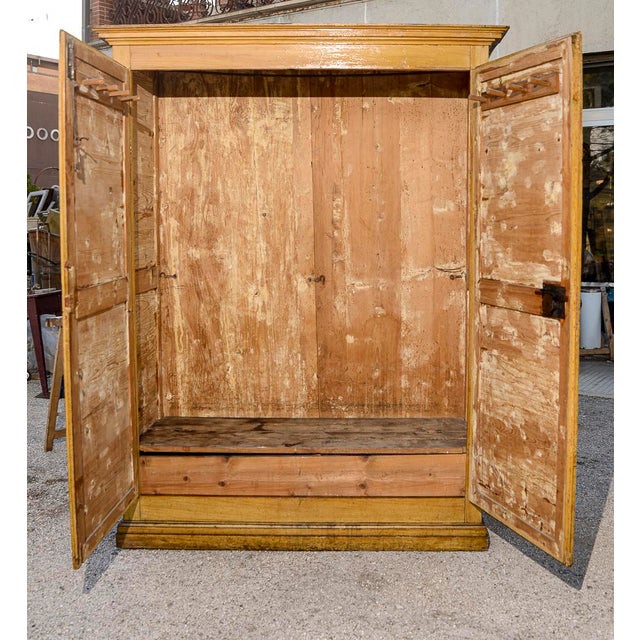 Antique Rustic Two-Door Wardrobe in Yellow Lacquered Fir Wood, Italy, 1800s For Sale - Image 18 of 18