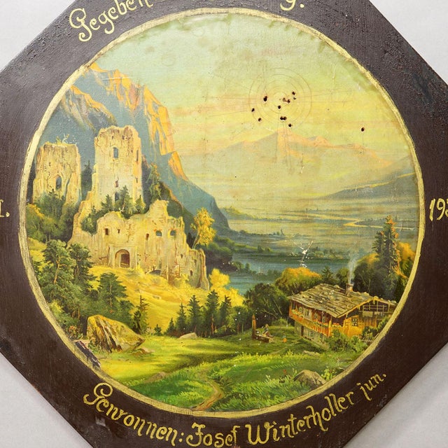 Antique Honor Target With Alpine Landscape and Castle Ruins, Germany 1932 For Sale - Image 4 of 6
