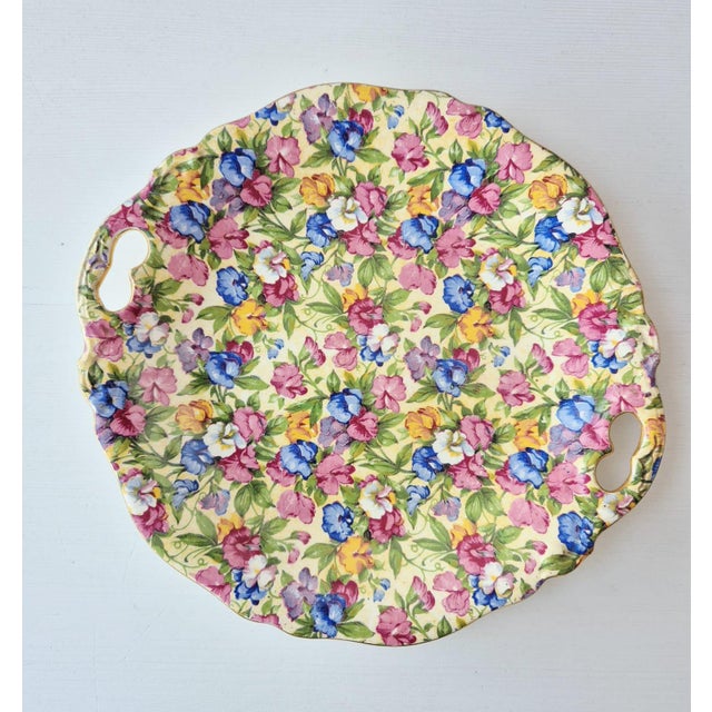 1930s Vintage English Sweet Pea Chintz Tray from Royal Winton, 1930s For Sale - Image 5 of 5