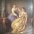 This antique painting on canvas depicts an interior scene with two women, showcasing intricate portraiture style. The...