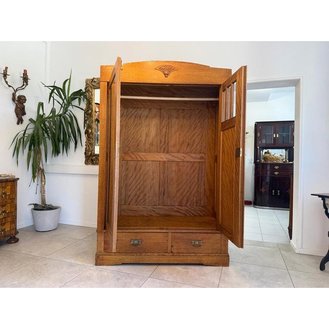 Wood Art Nouveau Mirrored Wardrobe, 1890s For Sale - Image 7 of 18