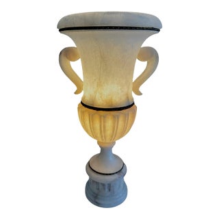 Single Italian Tall Alabaster and Brass Urn Handles Table Lamp For Sale