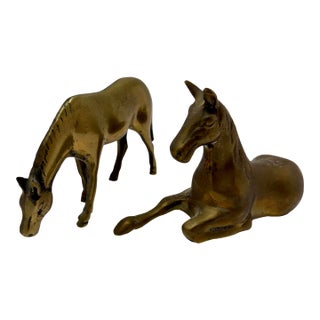 Vintage Solid Brass Mare & Foal Figurines (Pair) For Sale
