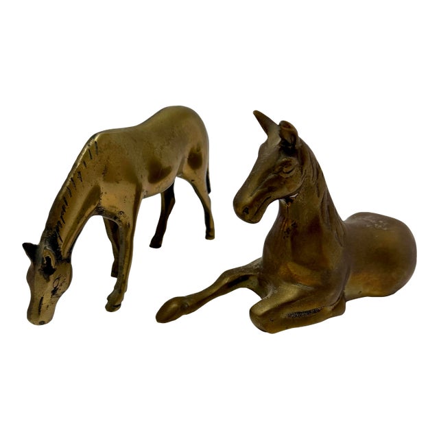 Vintage Solid Brass Mare & Foal Figurines (Pair) For Sale