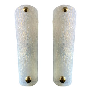 Set of Two Italian Opalino Murano Glass Wall Sconces in Mid-Century Modern Style For Sale
