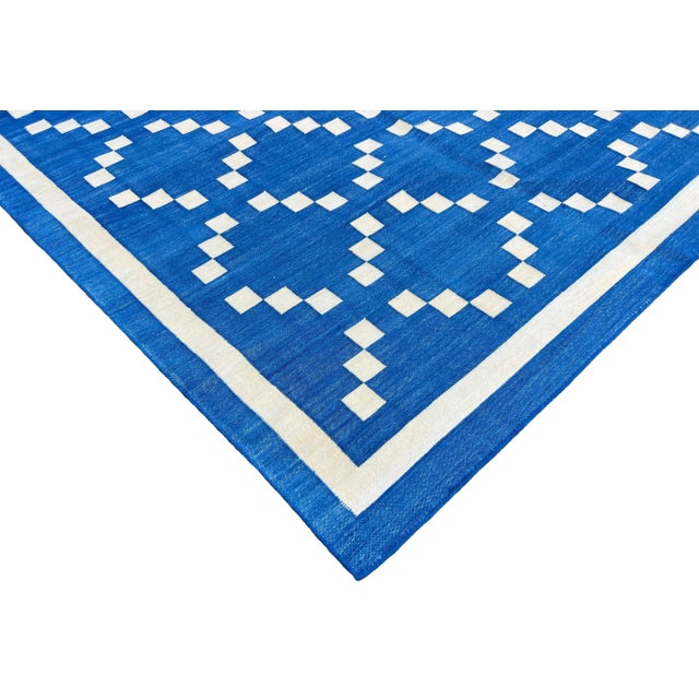 Not Yet Made - Made To Order Handmade Cotton Rug, Contemporary Denim Blue and Cream Diamond Pattern Dhurrie - 8'x10' For Sale - Image 5 of 12