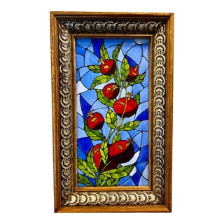Framed Original Watercolor Religious Painting “Stained Glass Pomegranates” For Sale