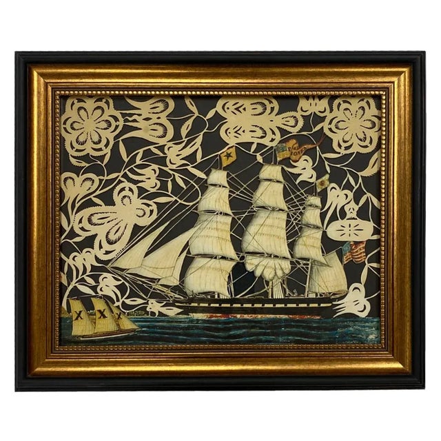 Not Yet Made - Made To Order America's Paul Jones by C. Francis, Reproduction Scherenschnitte Paper Cutting in Black and Gold Frame, 17.5x14.5 For Sale - Image 5 of 5