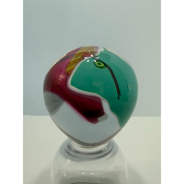Signed James R. Wilbat Jr Hand Blown Art Glass Paperweight Orb Sculpture 4” Colorful For Sale In Detroit - Image 6 of 12
