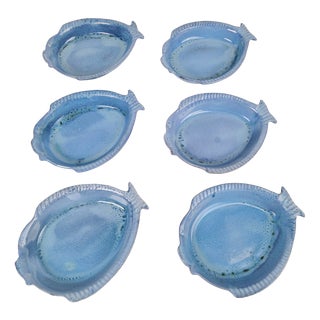 Blue Ceramic Fish Plates by Aimé De Grimaud, France, 1970, Set of 6 For Sale